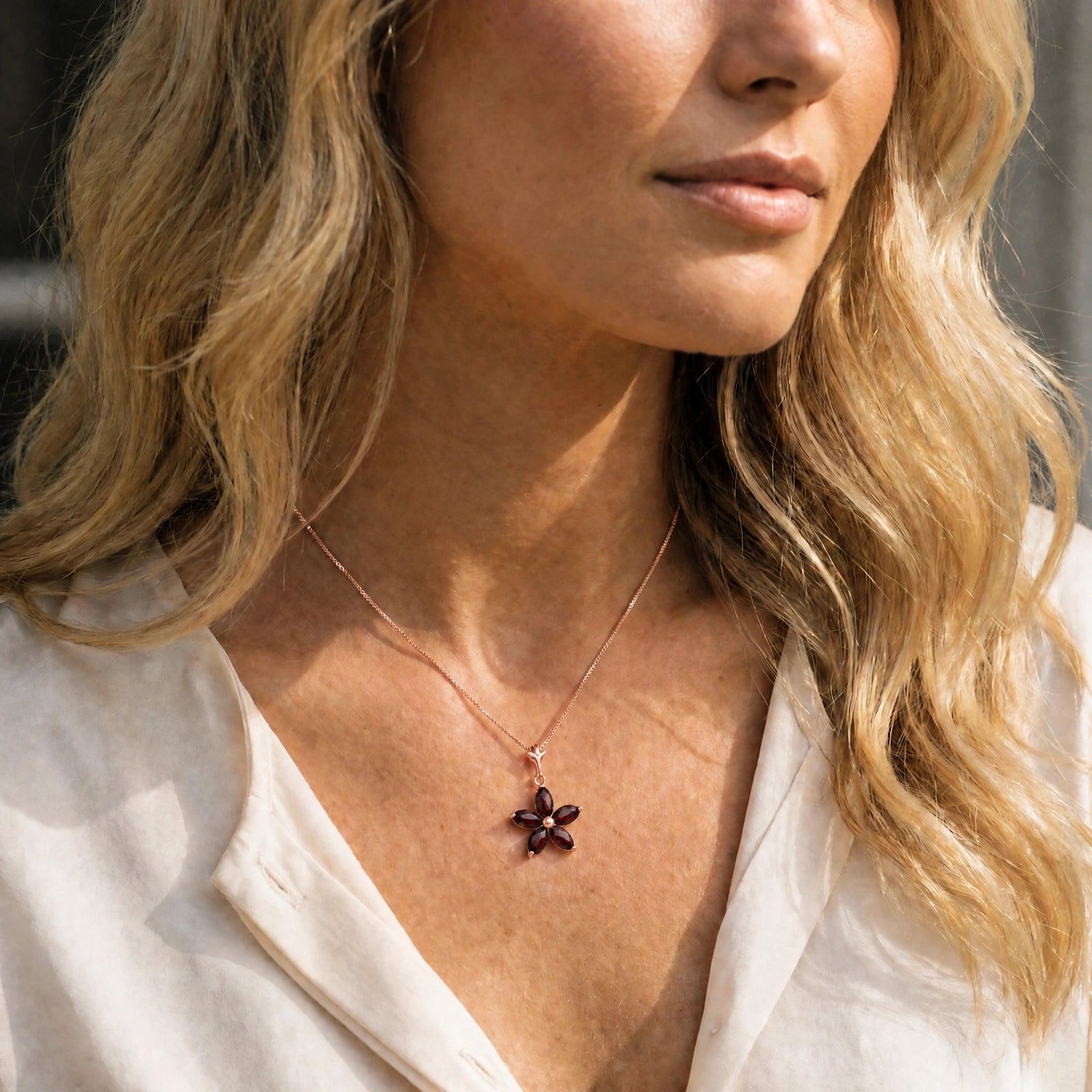Rose Gold Grace Necklace Garnet 10K — Melissa