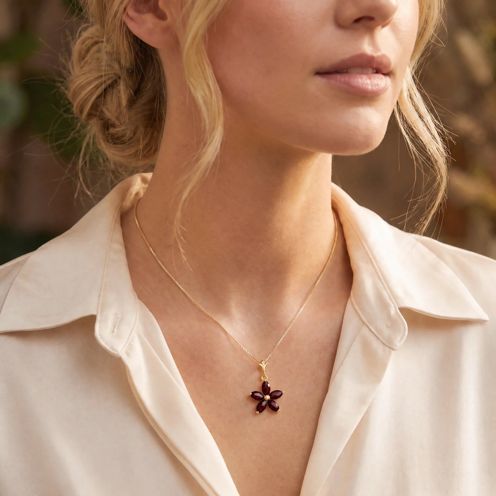 Yellow Gold Grace Necklace Garnet 10K — Melissa