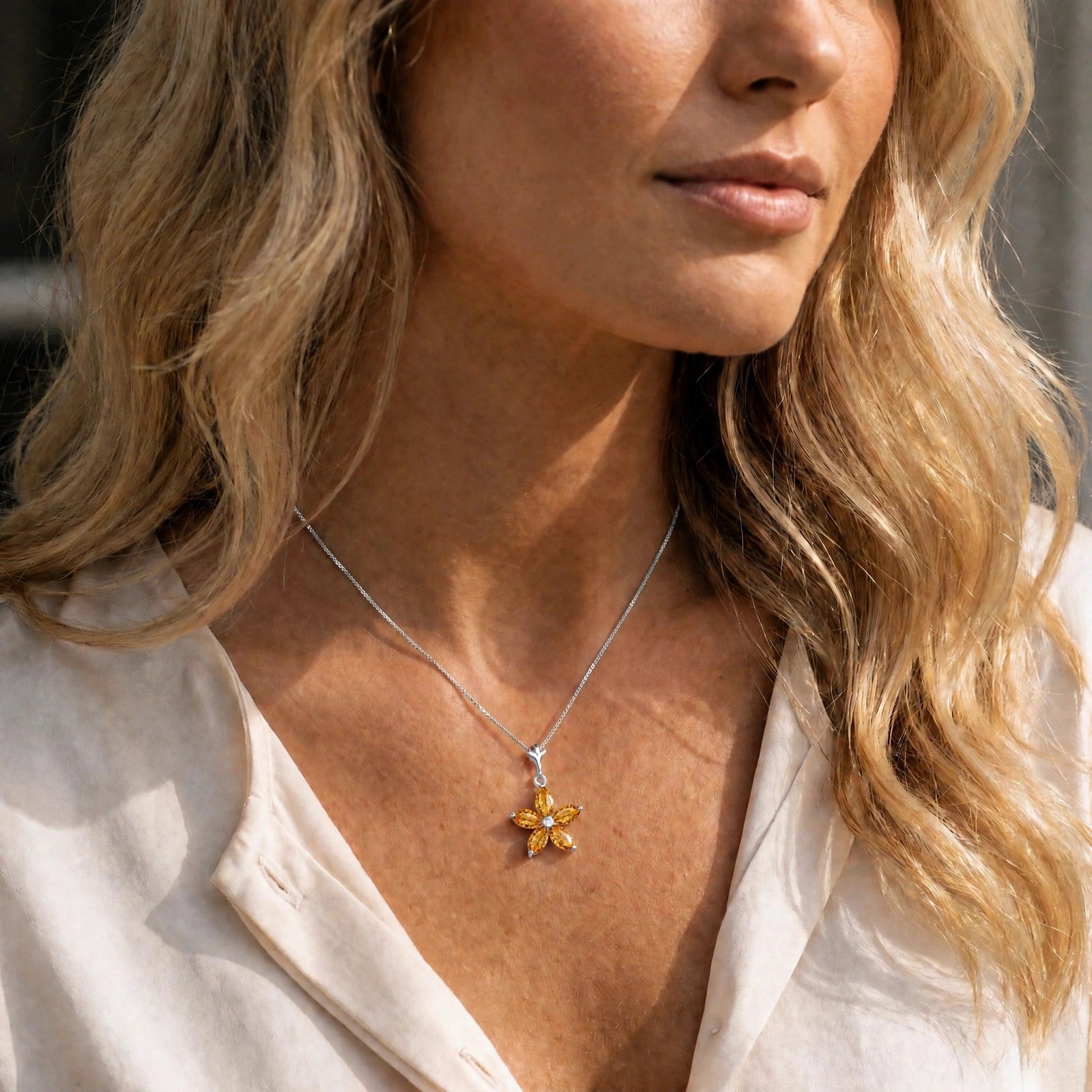 White Gold Grace Necklace Citrine 10K — Melissa