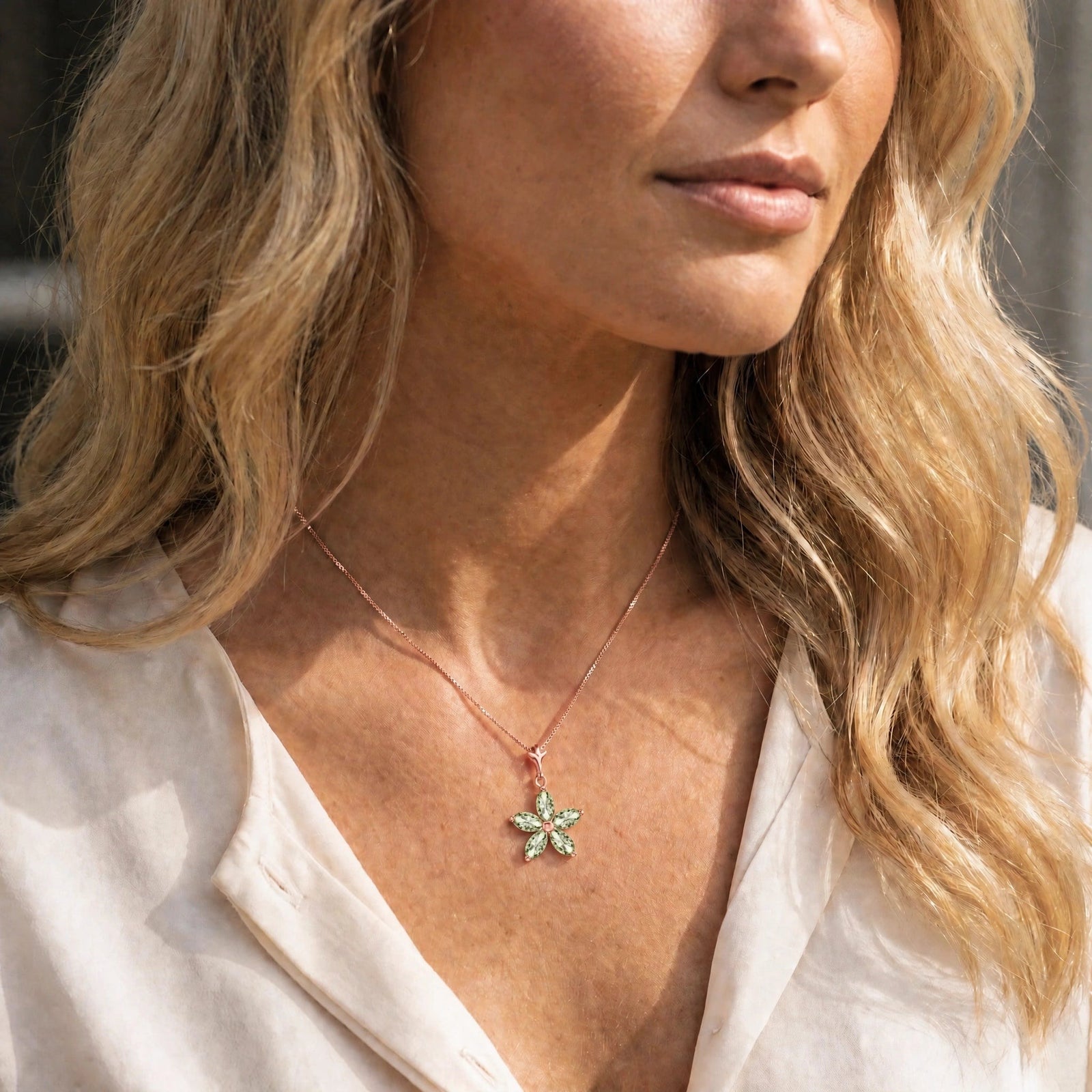 Rose Gold Grace Necklace Green Amethyst 10K — Melissa