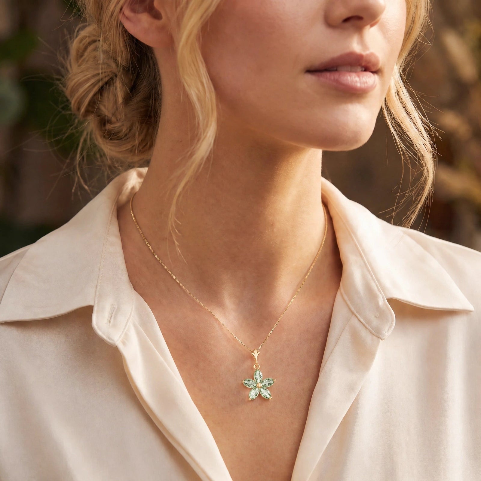 Yellow Gold Grace Necklace Green Amethyst 10K — Melissa