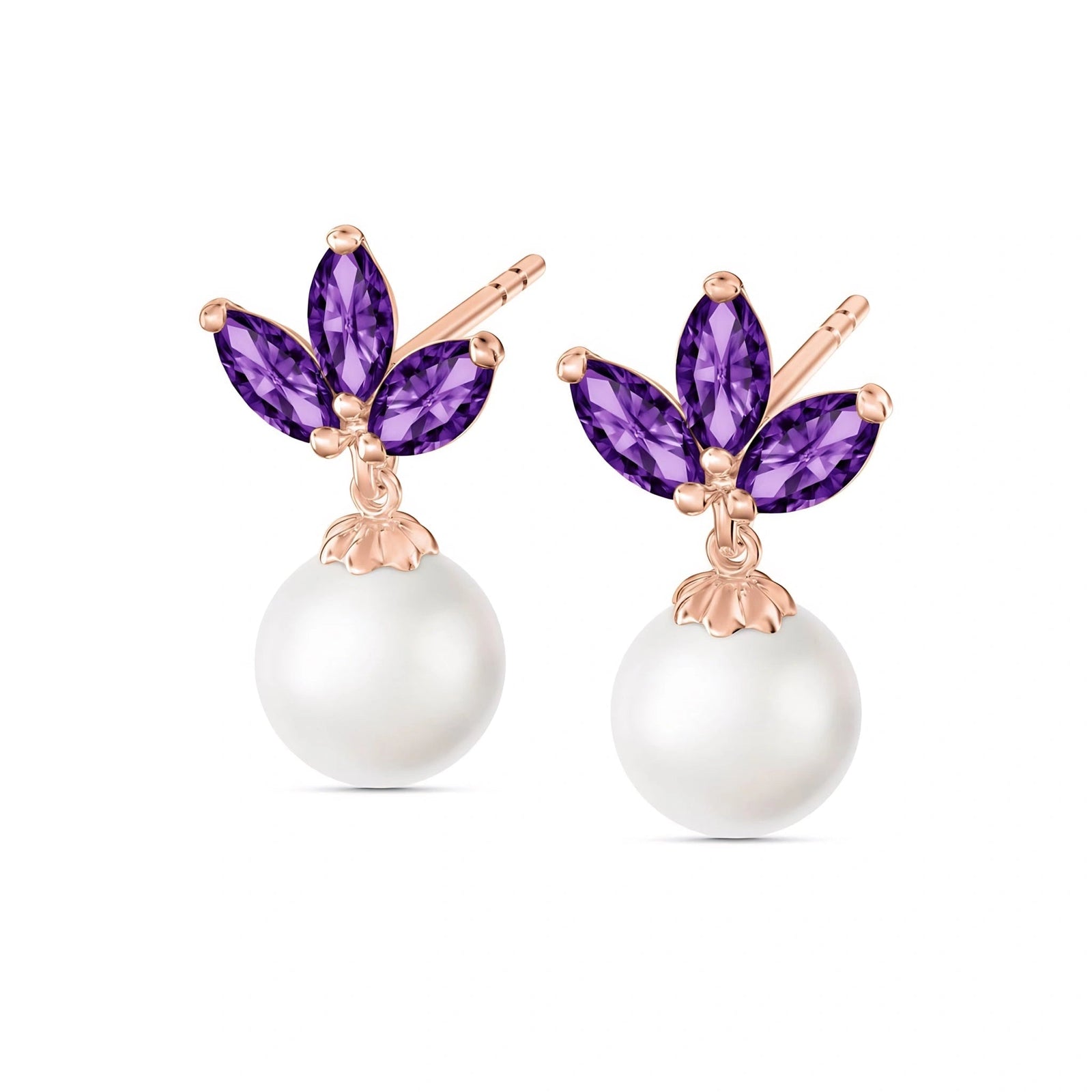 Rose Gold Earrings Amethyst 10K — Adelina