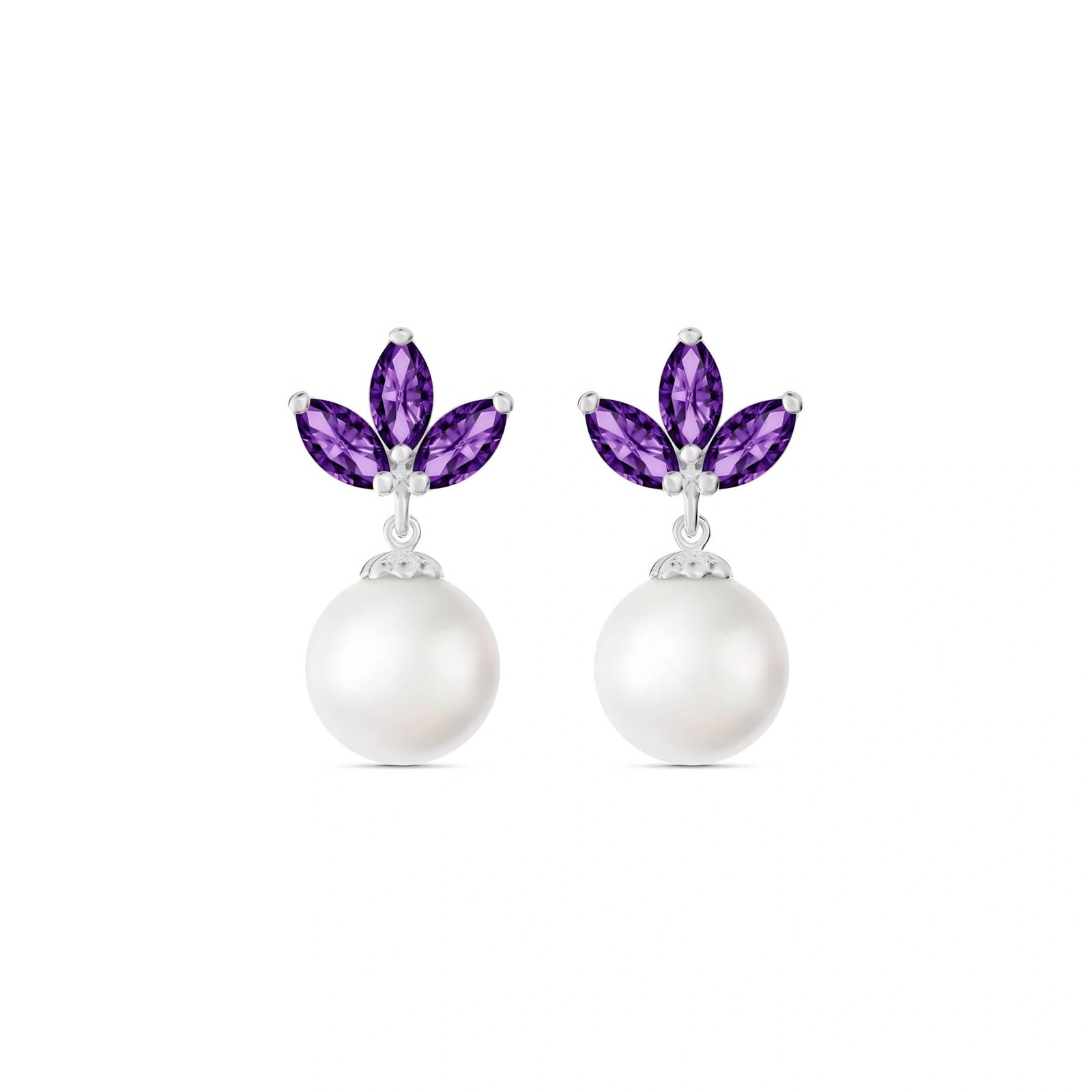 White Gold Earrings Amethyst 10K — Adelina