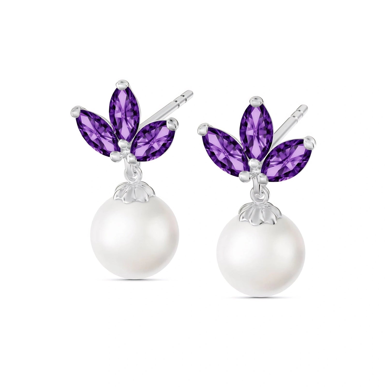 White Gold Earrings Amethyst 10K — Adelina