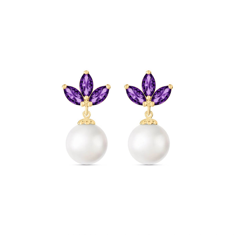 Yellow Gold Earrings Amethyst 10K — Adelina