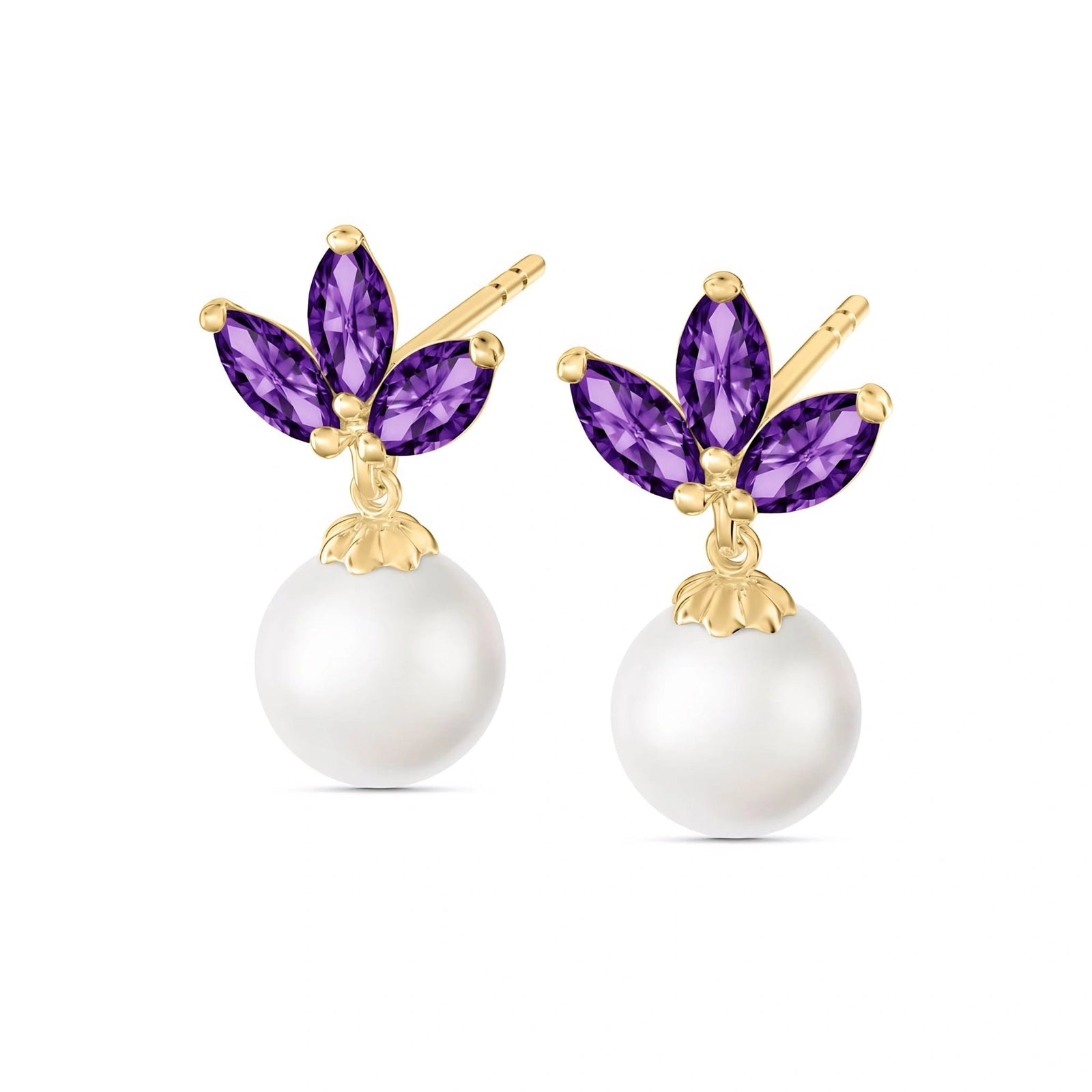 Yellow Gold Earrings Amethyst 10K — Adelina