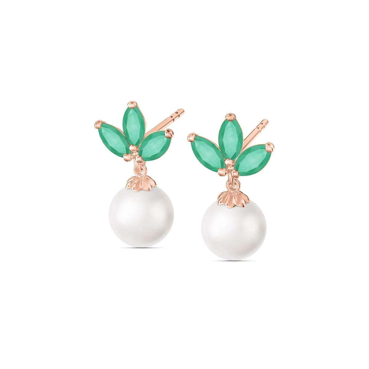 Rose Gold Adelina Earrings Emerald & Pearl — alternate product view