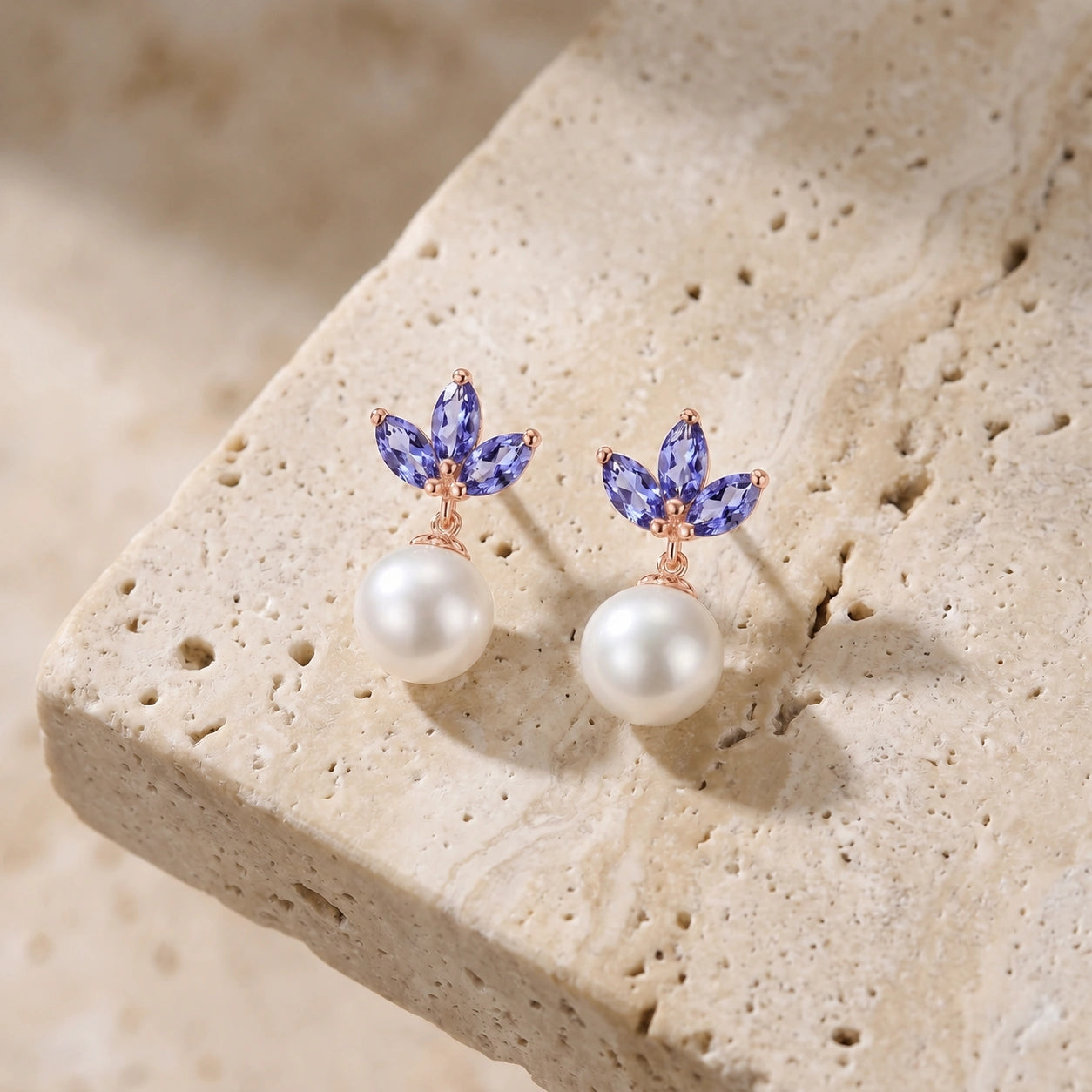 Rose Gold Earrings Emerald 10K — Adelina
