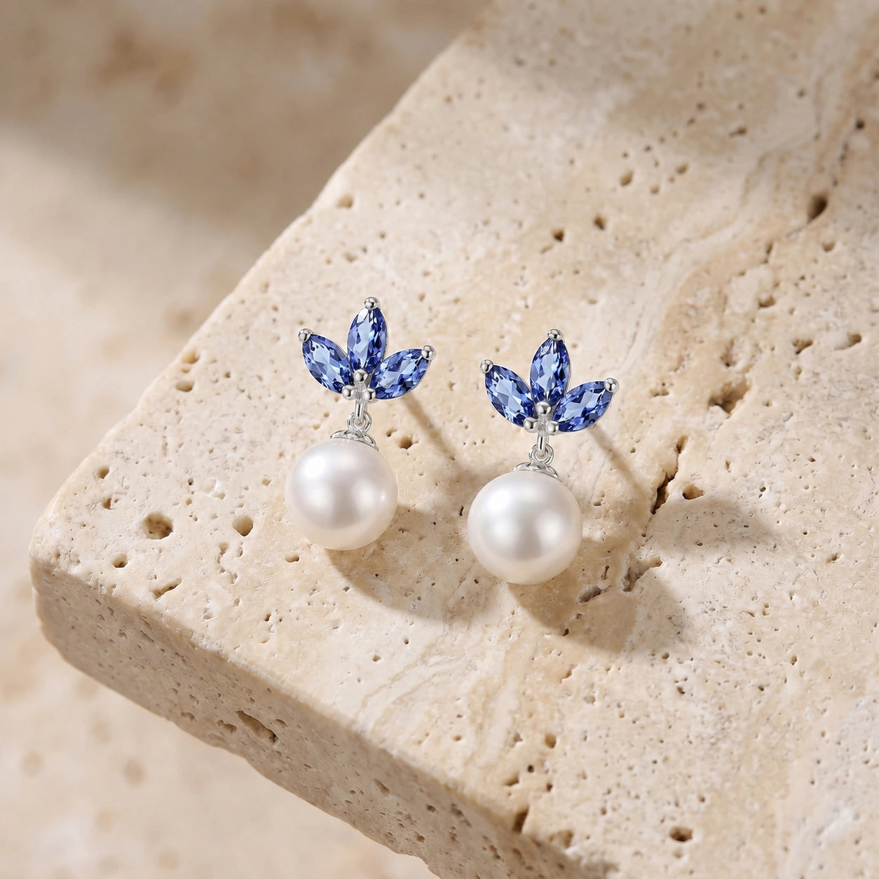 White Gold Earrings Emerald 10K — Adelina