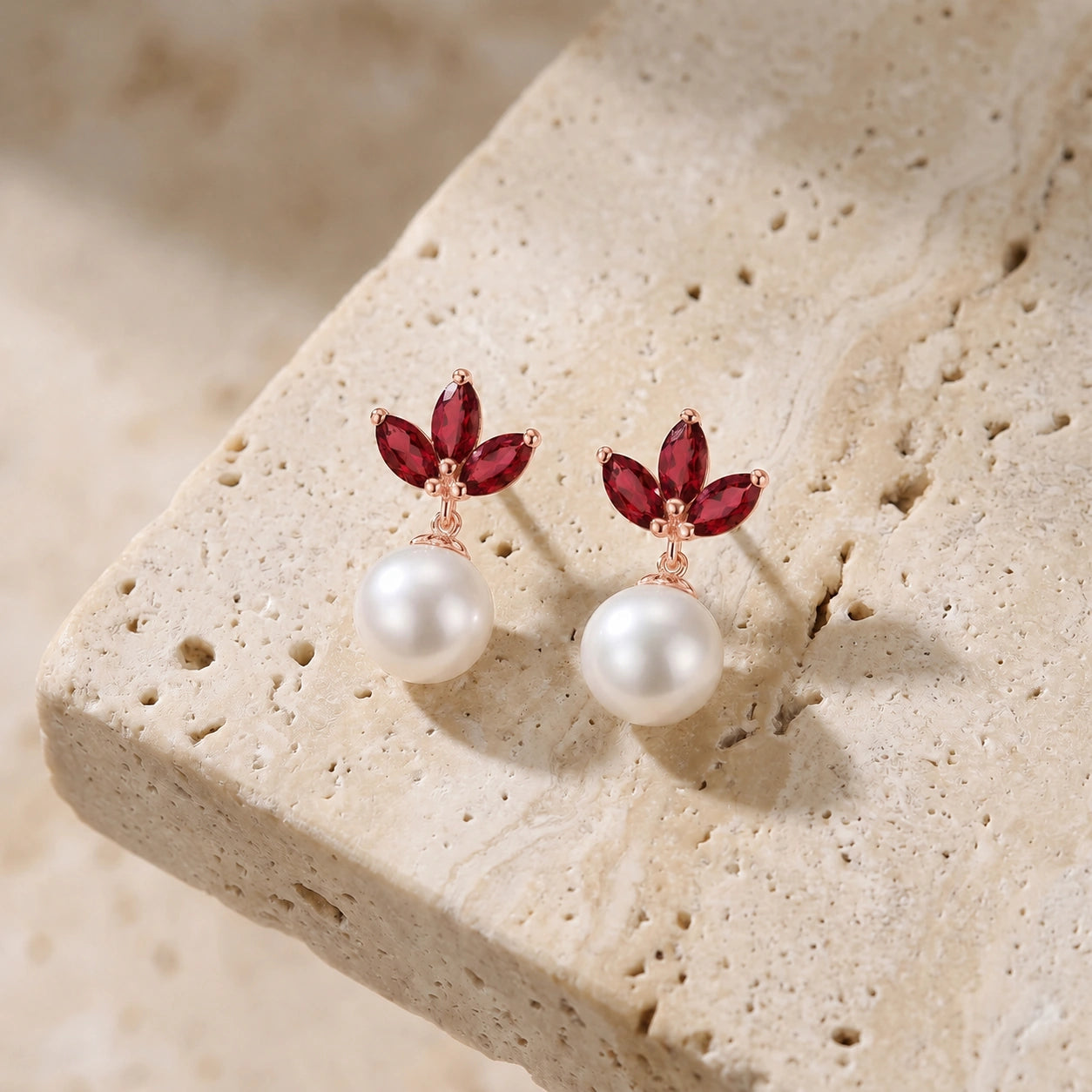 Rose Gold Earrings Garnet 10K — Adelina