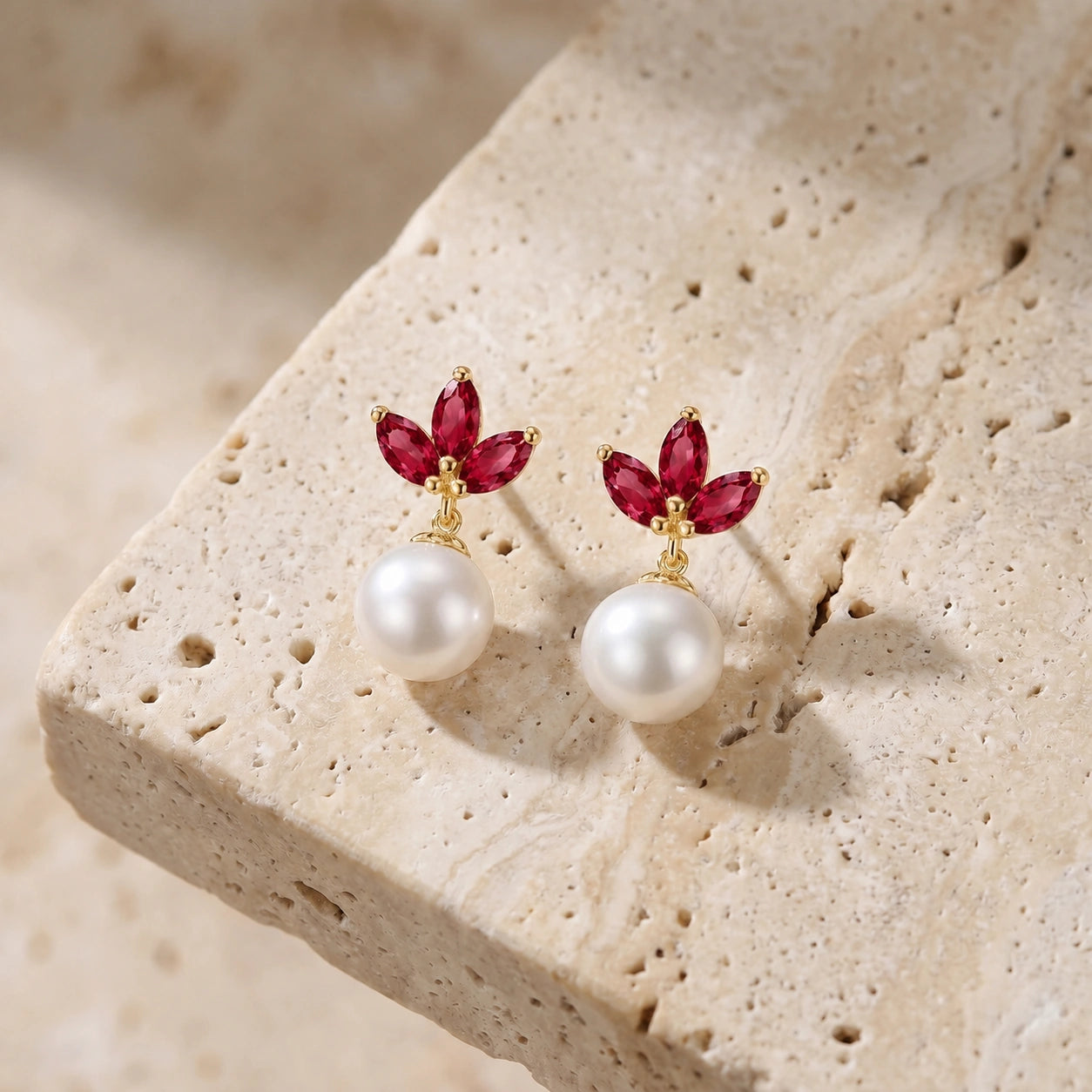 Yellow Gold Earrings Garnet 10K — Adelina