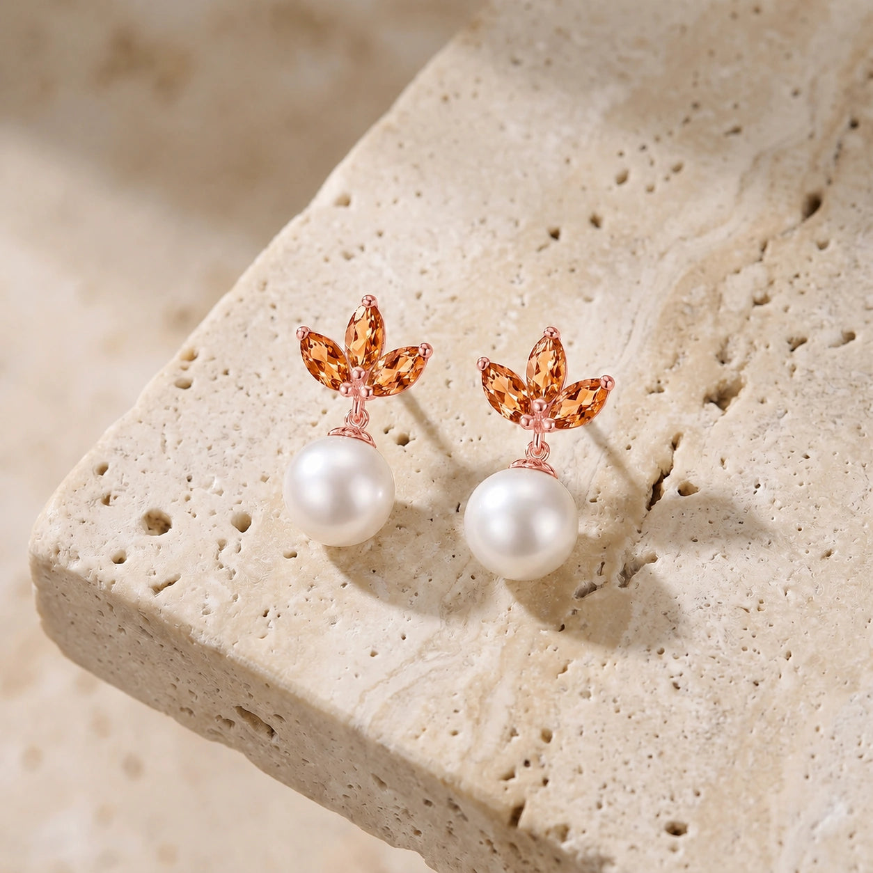 Rose Gold Earrings Pearl 10K — Adelina
