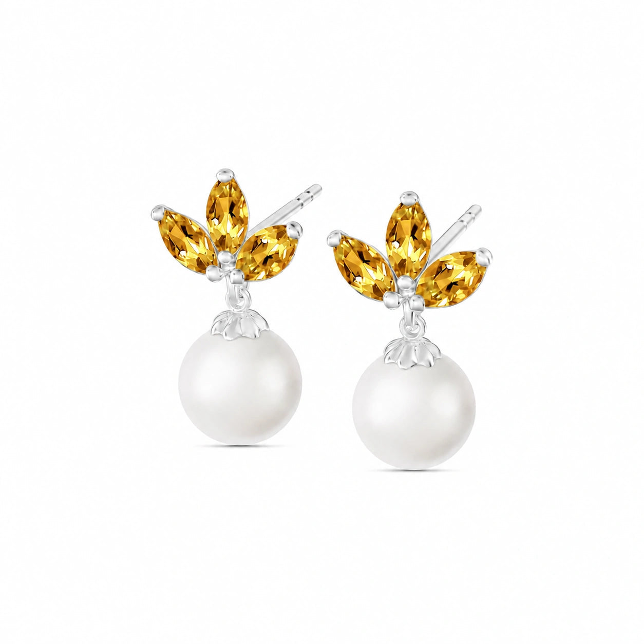 White Gold Earrings Pearl 10K — Adelina