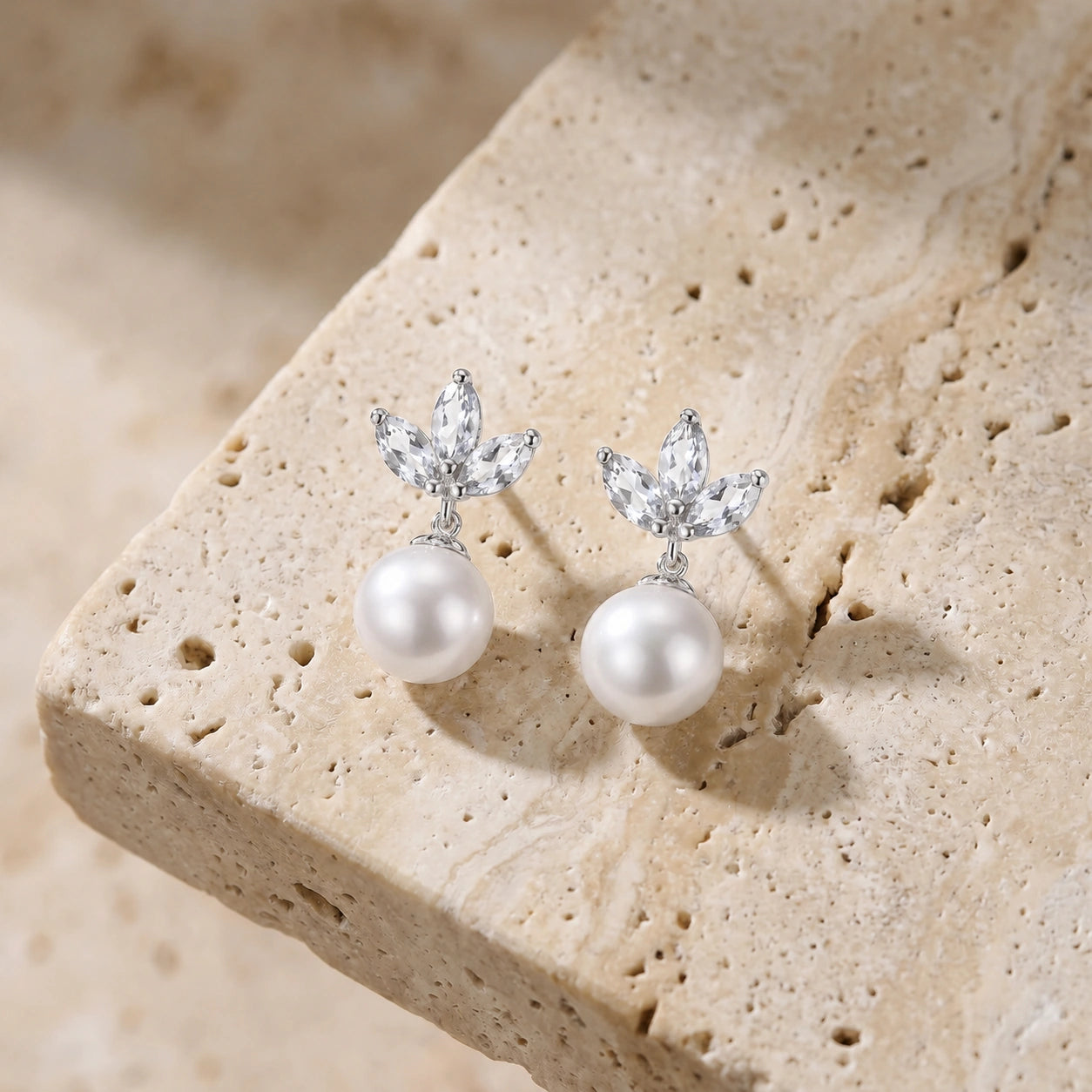 White Gold Earrings Pearl 10K — Adelina