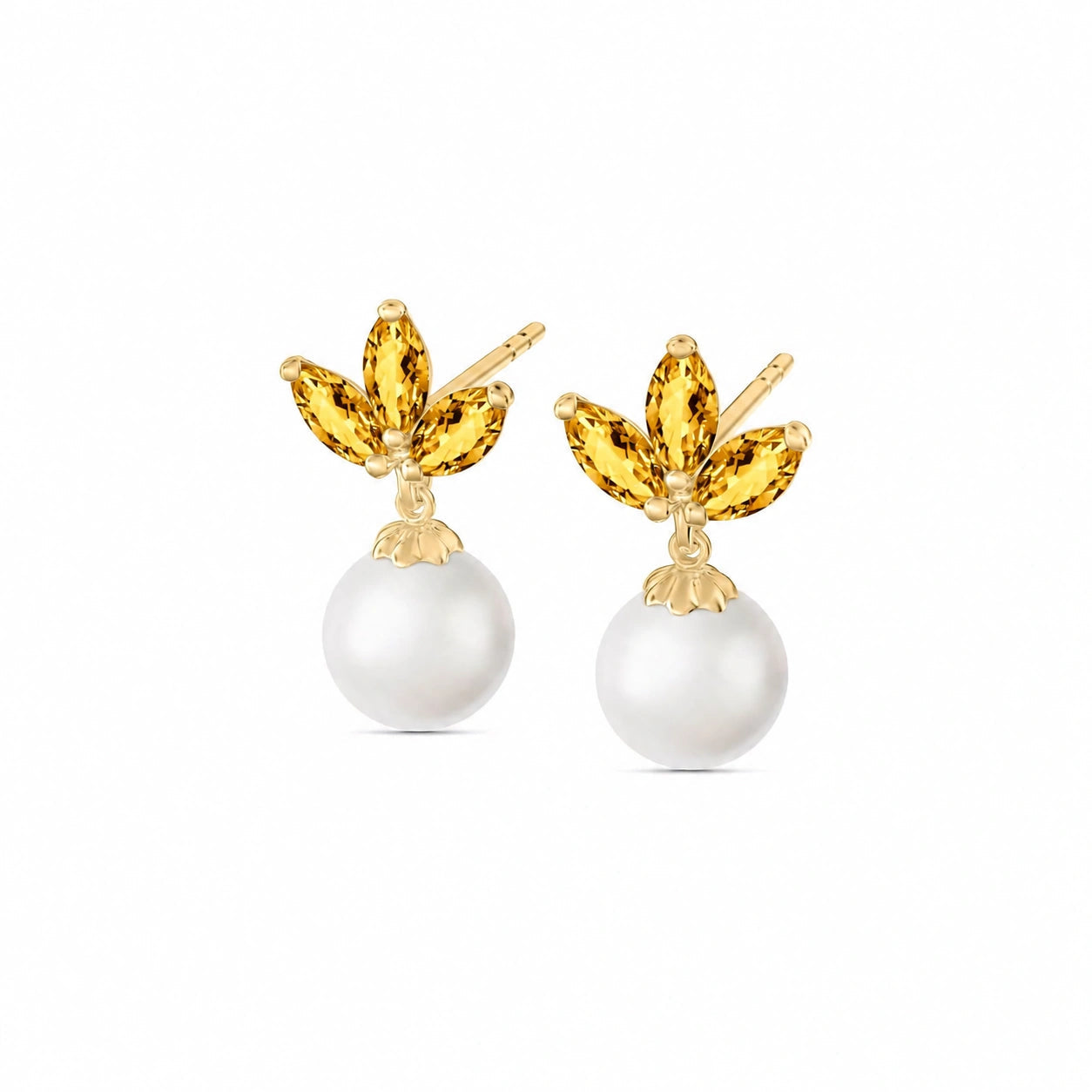 Yellow Gold Earrings Pearl 10K — Adelina