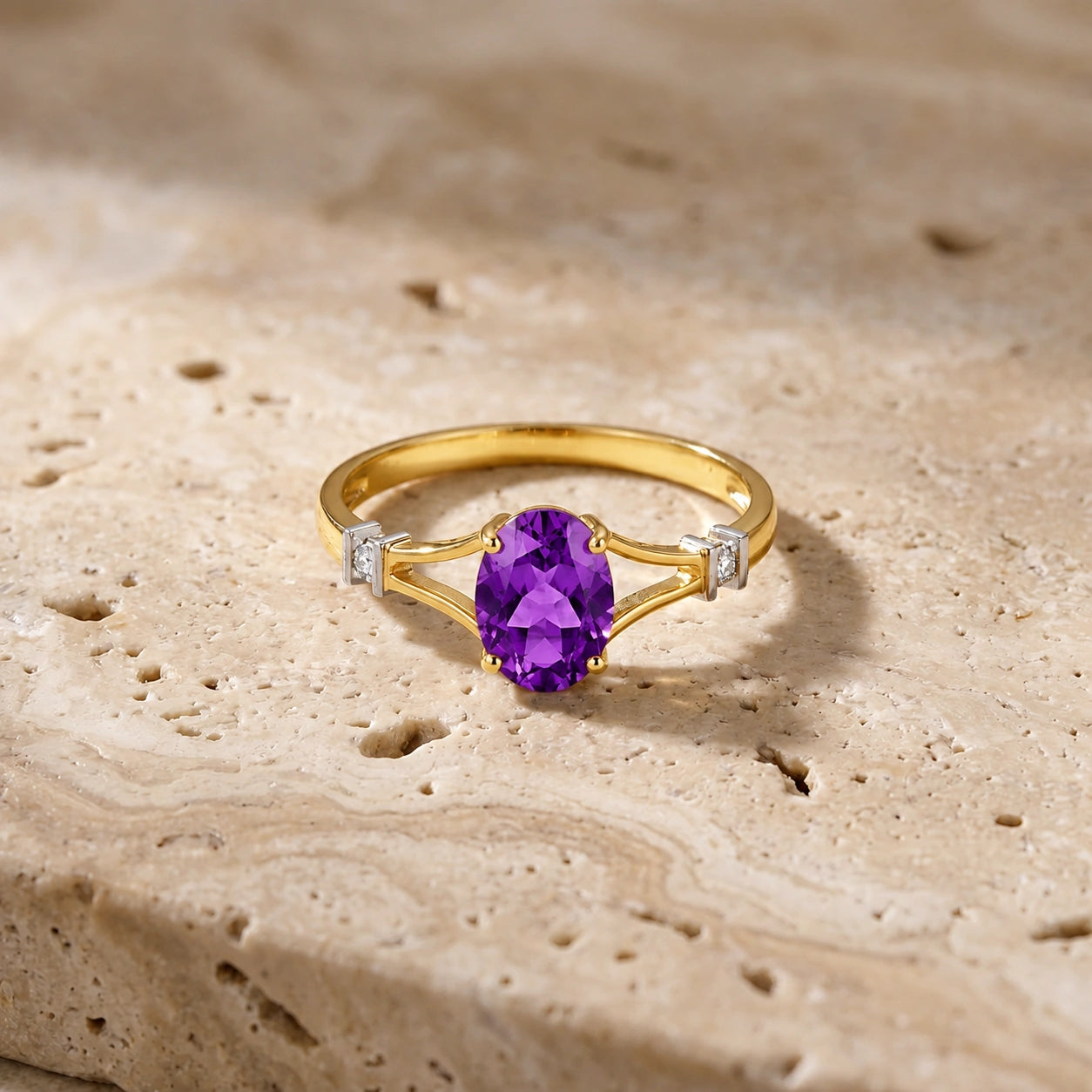 Yellow Gold Diamond & Amethyst — Gabriella