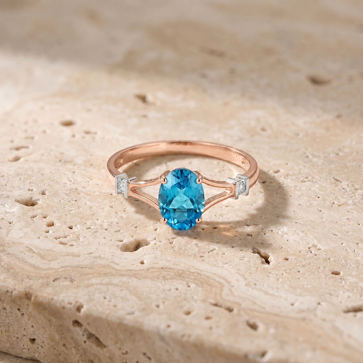 Rose Gold Diamond & Blue Topaz — Gabriella