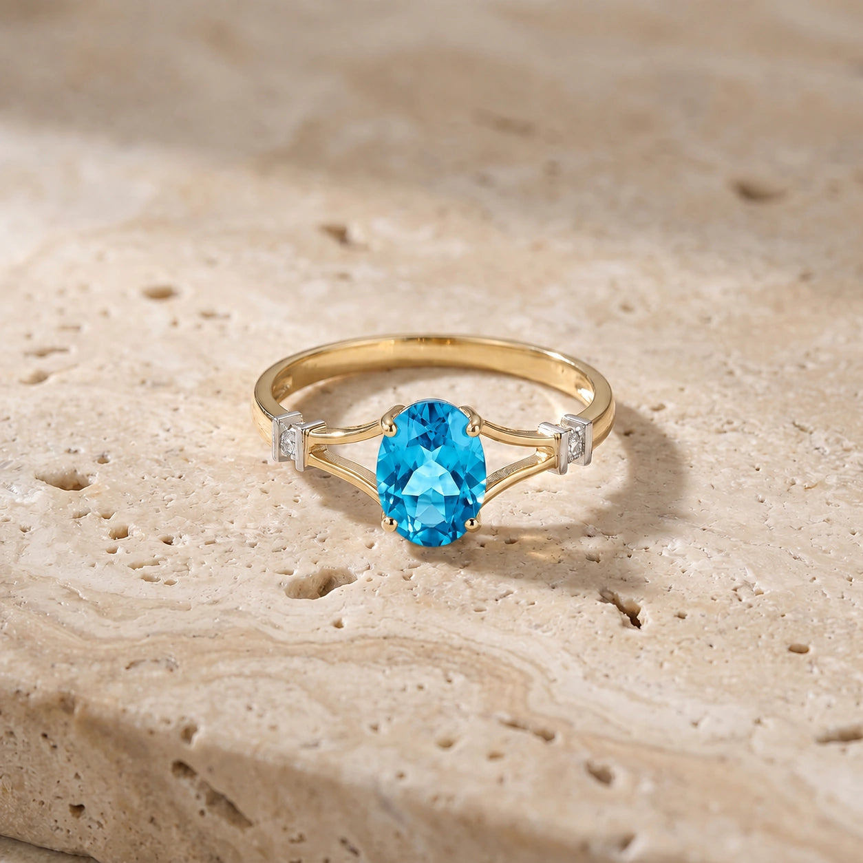 Yellow Gold Diamond & Blue Topaz — Gabriella