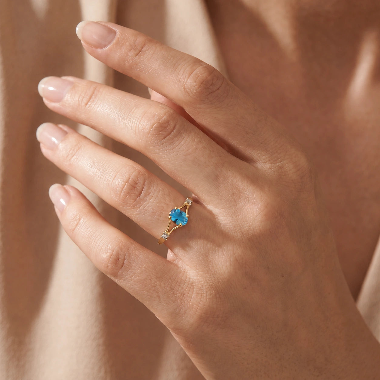 Yellow Gold Diamond & Blue Topaz — Gabriella