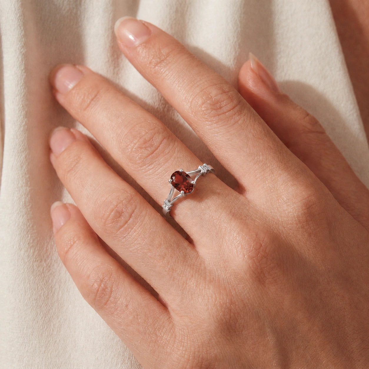 White Gold Diamond & Garnet — Gabriella