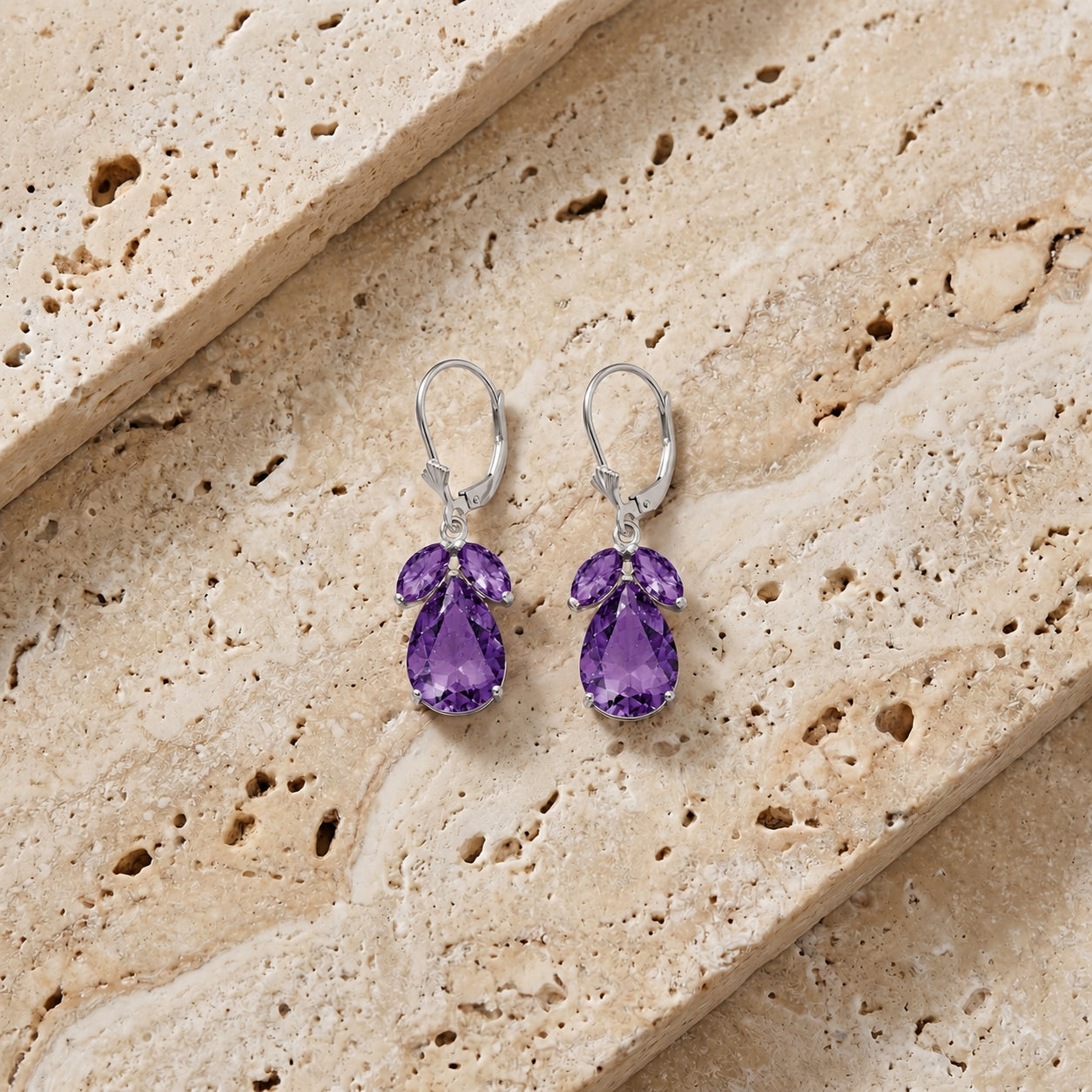White Gold Celeste Drop Earrings Amethyst 10K — Eulalia