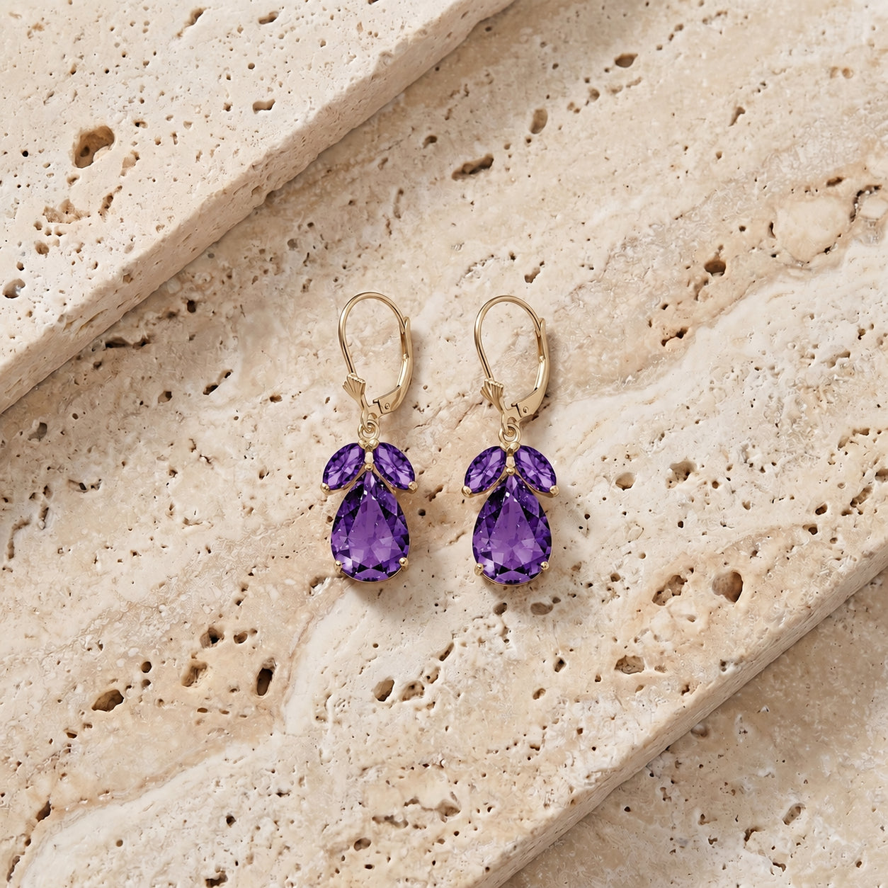 Yellow Gold Celeste Drop Earrings Amethyst 10K — Eulalia