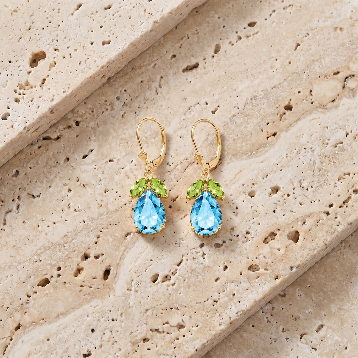 Yellow Gold Celeste Drop Earrings Blue Topaz 10K — Eulalia