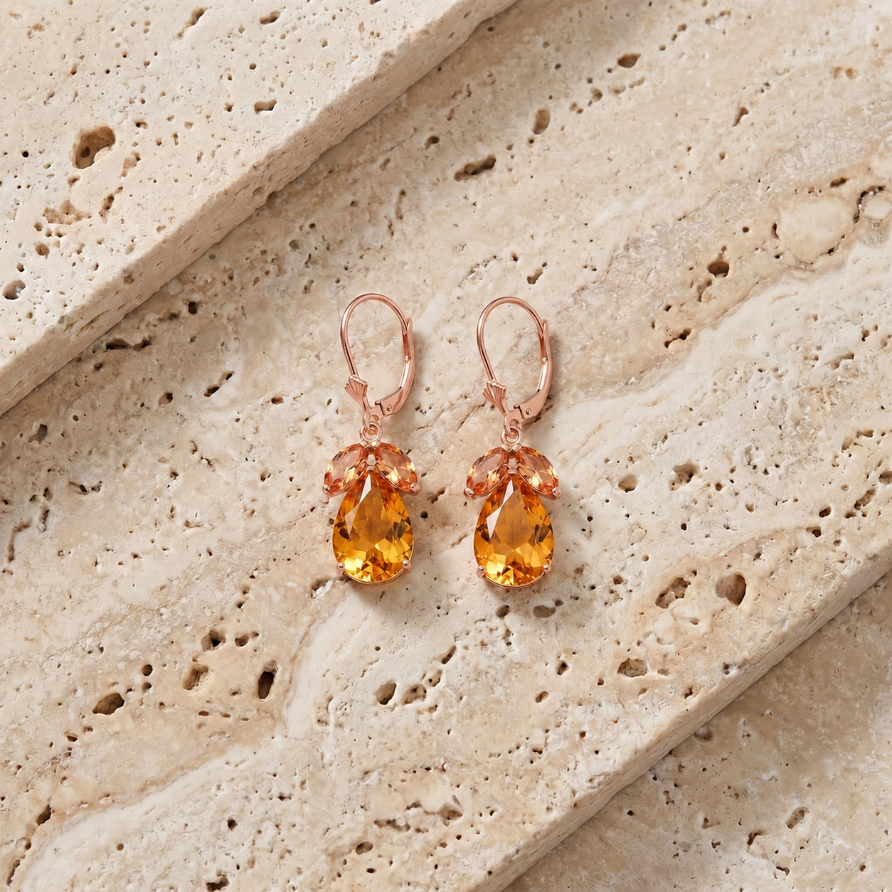 Rose Gold Celeste Drop Earrings Citrine 10K — Eulalia