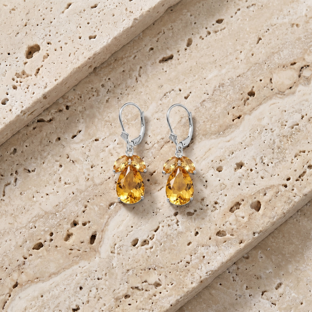 White Gold Celeste Drop Earrings Citrine 10K — Eulalia