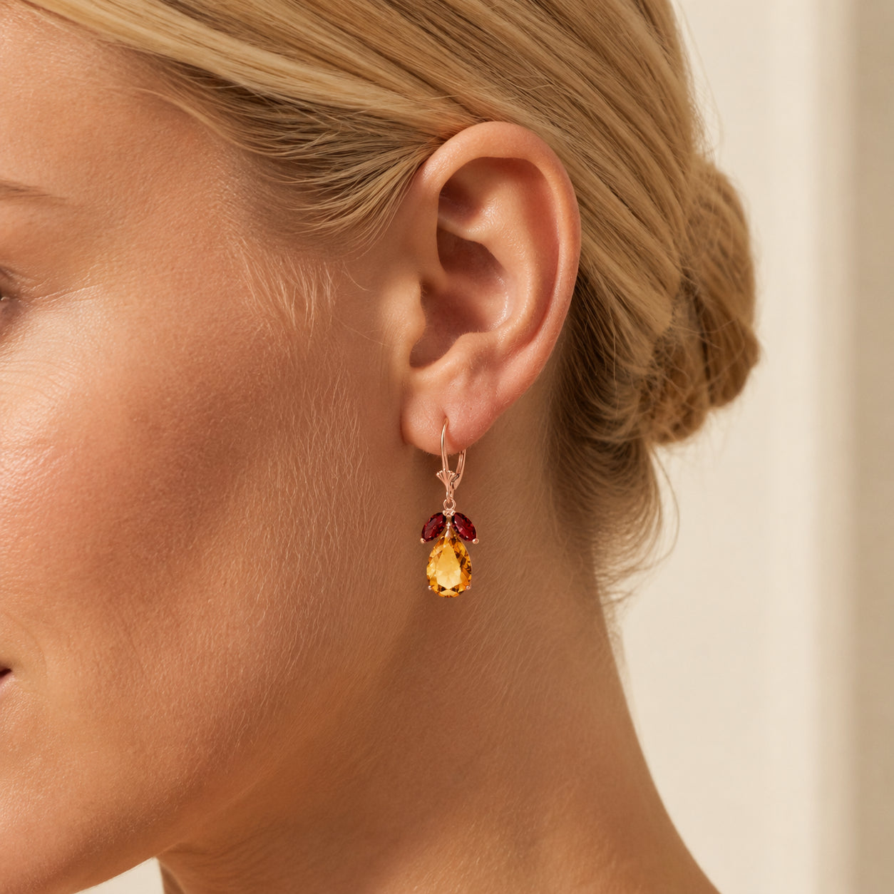 Rose Gold Celeste Drop Earrings Garnet 10K — Eulalia