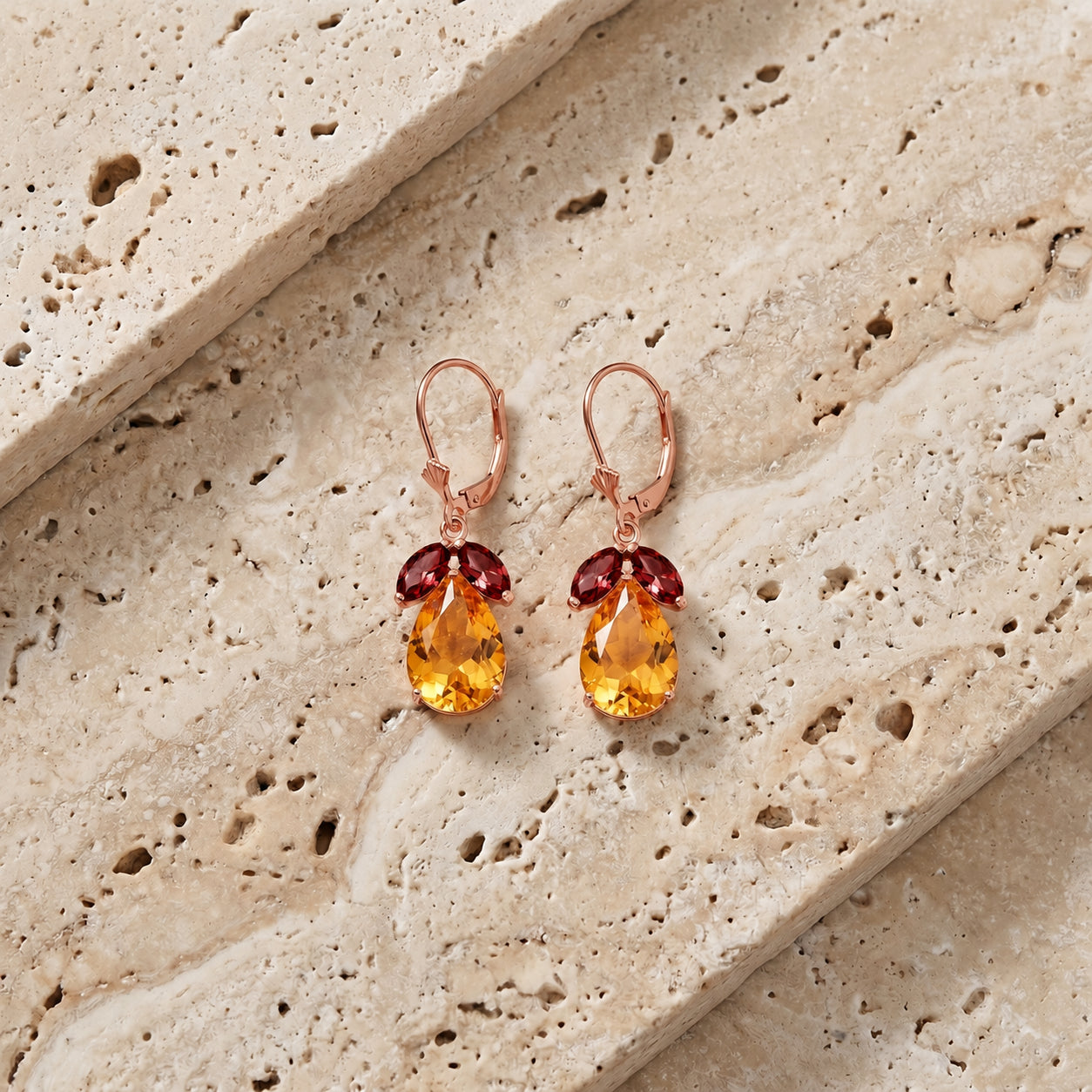 Rose Gold Celeste Drop Earrings Garnet 10K — Eulalia