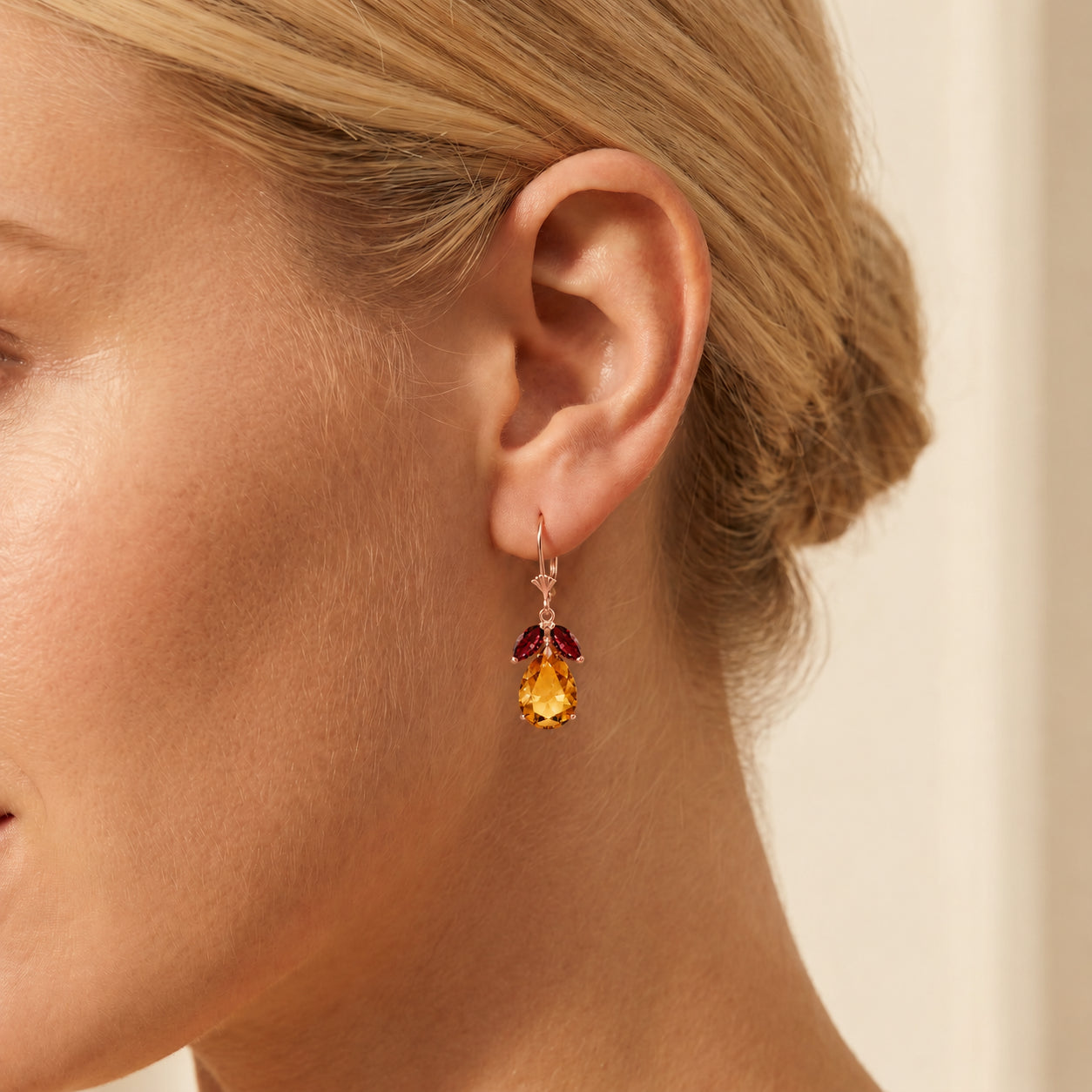 Rose Gold Celeste Drop Earrings Garnet 10K — Eulalia