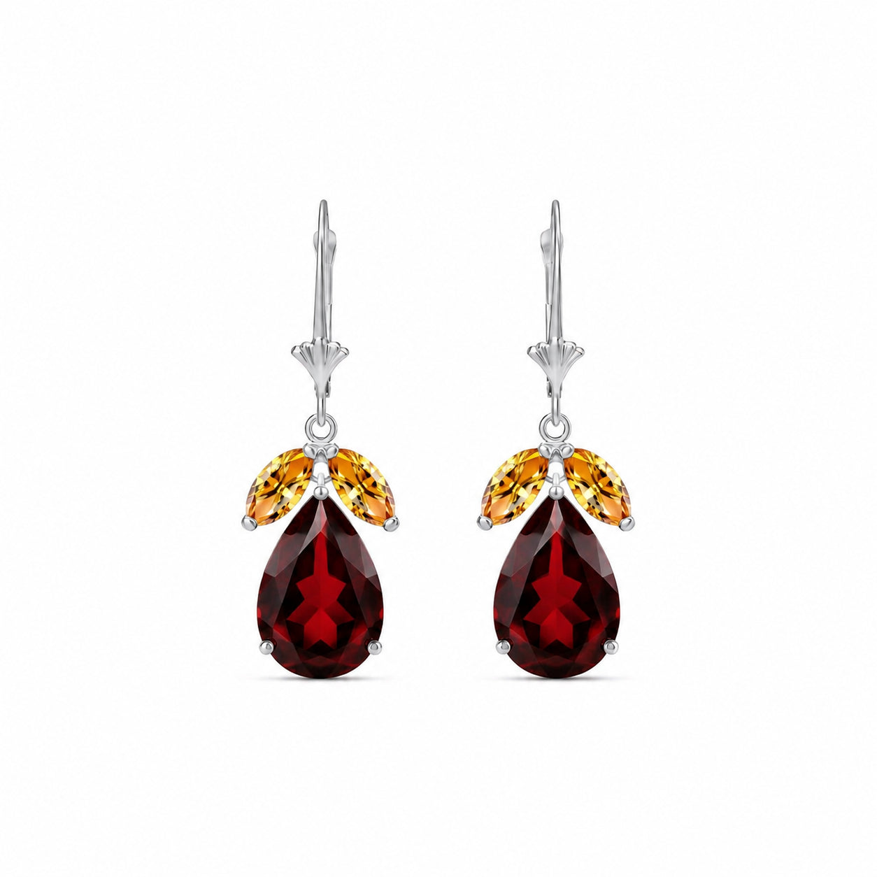 White Gold Celeste Drop Earrings Garnet 10K — Eulalia