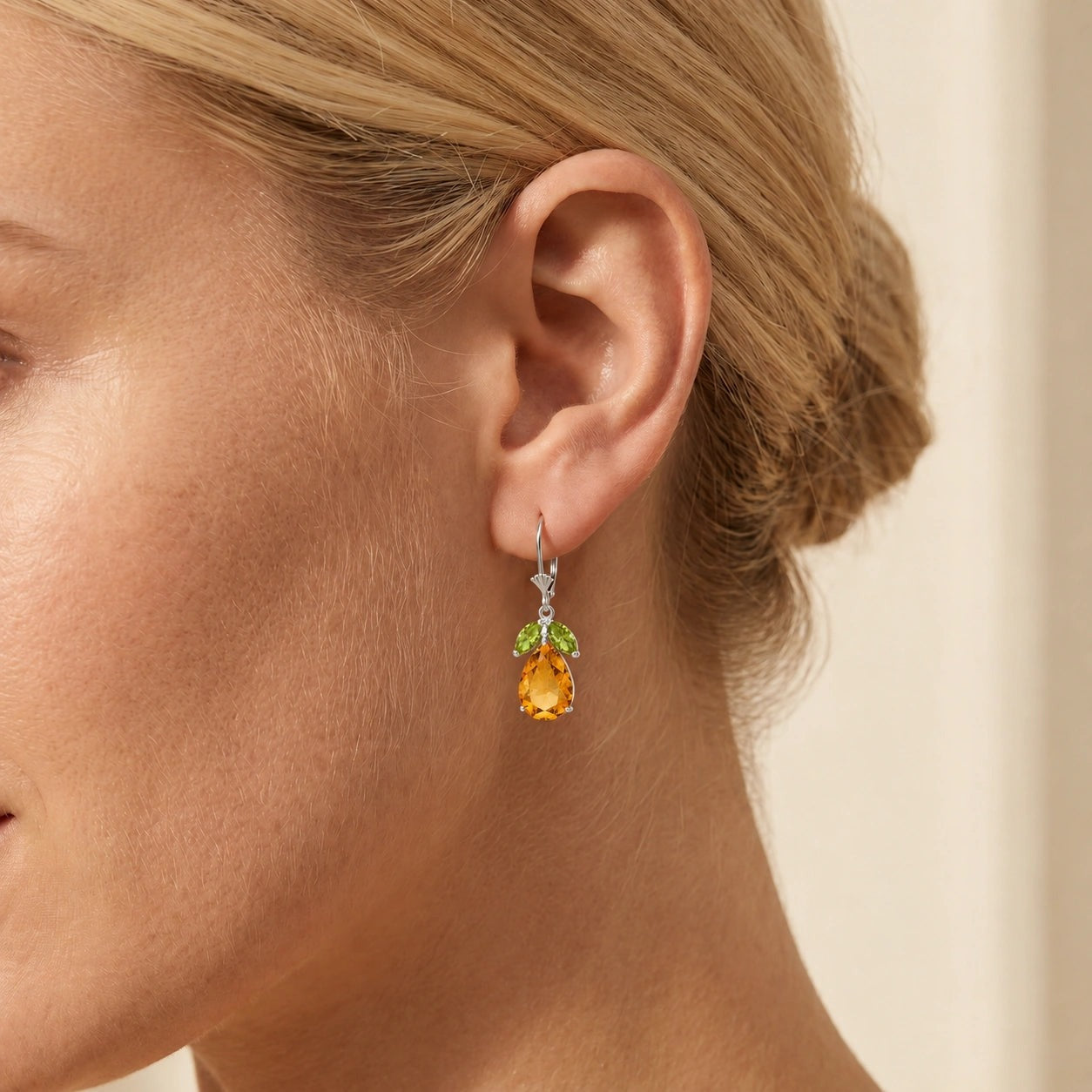 White Gold Celeste Drop Earrings Garnet 10K — Eulalia