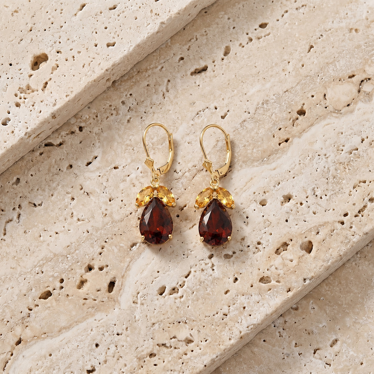 Yellow Gold Celeste Drop Earrings Garnet 10K — Eulalia