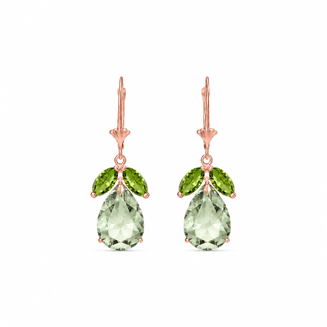Rose Gold Celeste Drop Earrings Green Amethyst 10K — Eulalia