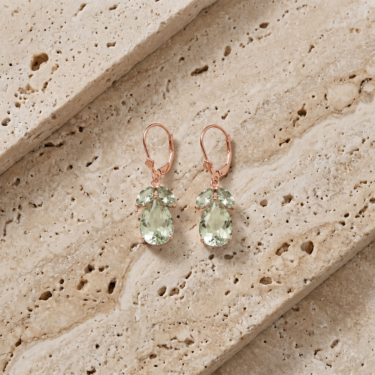 Rose Gold Celeste Drop Earrings Green Amethyst 10K — Eulalia