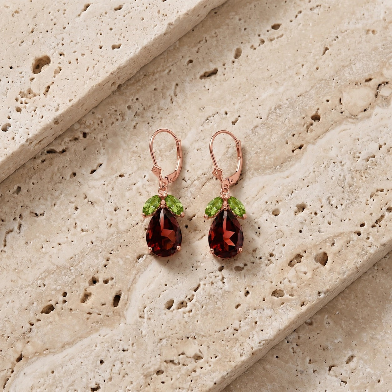 Rose Gold Celeste Drop Earrings Green Amethyst 10K — Eulalia