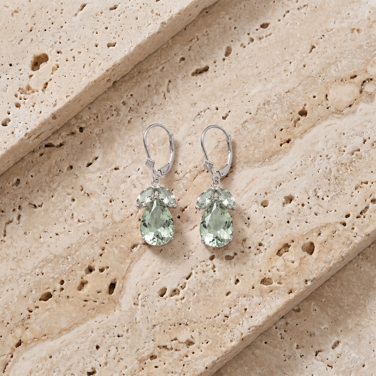 White Gold Celeste Drop Earrings Green Amethyst 10K — Eulalia