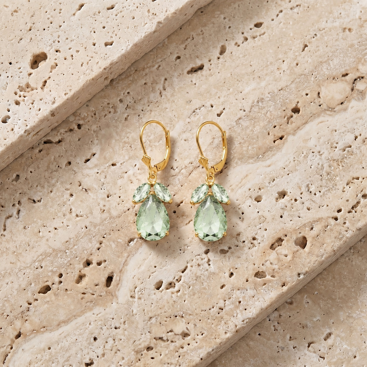Yellow Gold Celeste Drop Earrings Green Amethyst 10K — Eulalia