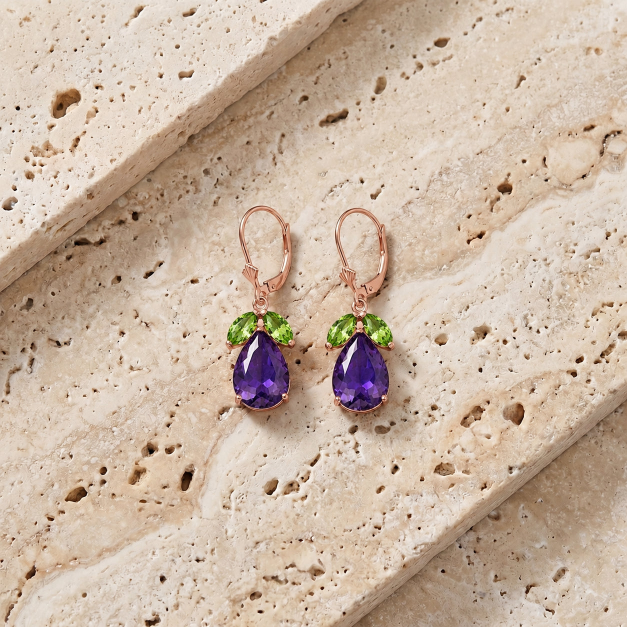 Rose Gold Celeste Drop Earrings Peridot 10K — Eulalia