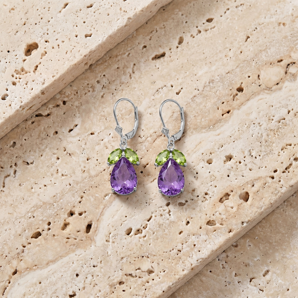 White Gold Celeste Drop Earrings Peridot 10K — Eulalia