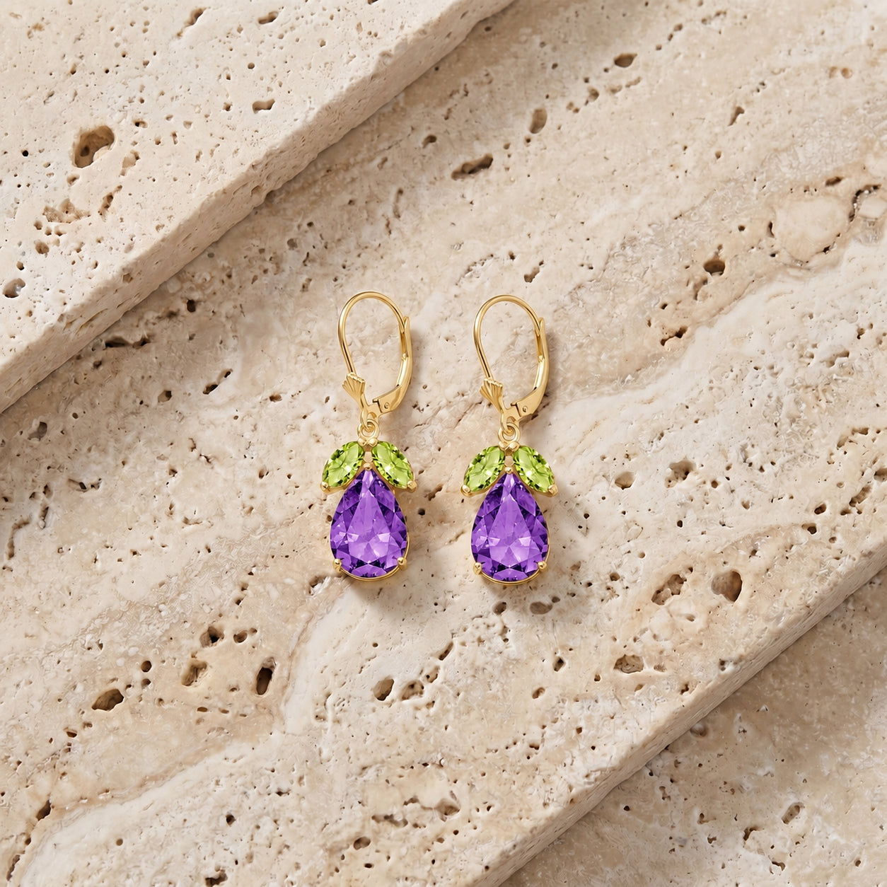 Yellow Gold Celeste Drop Earrings Peridot 10K — Eulalia