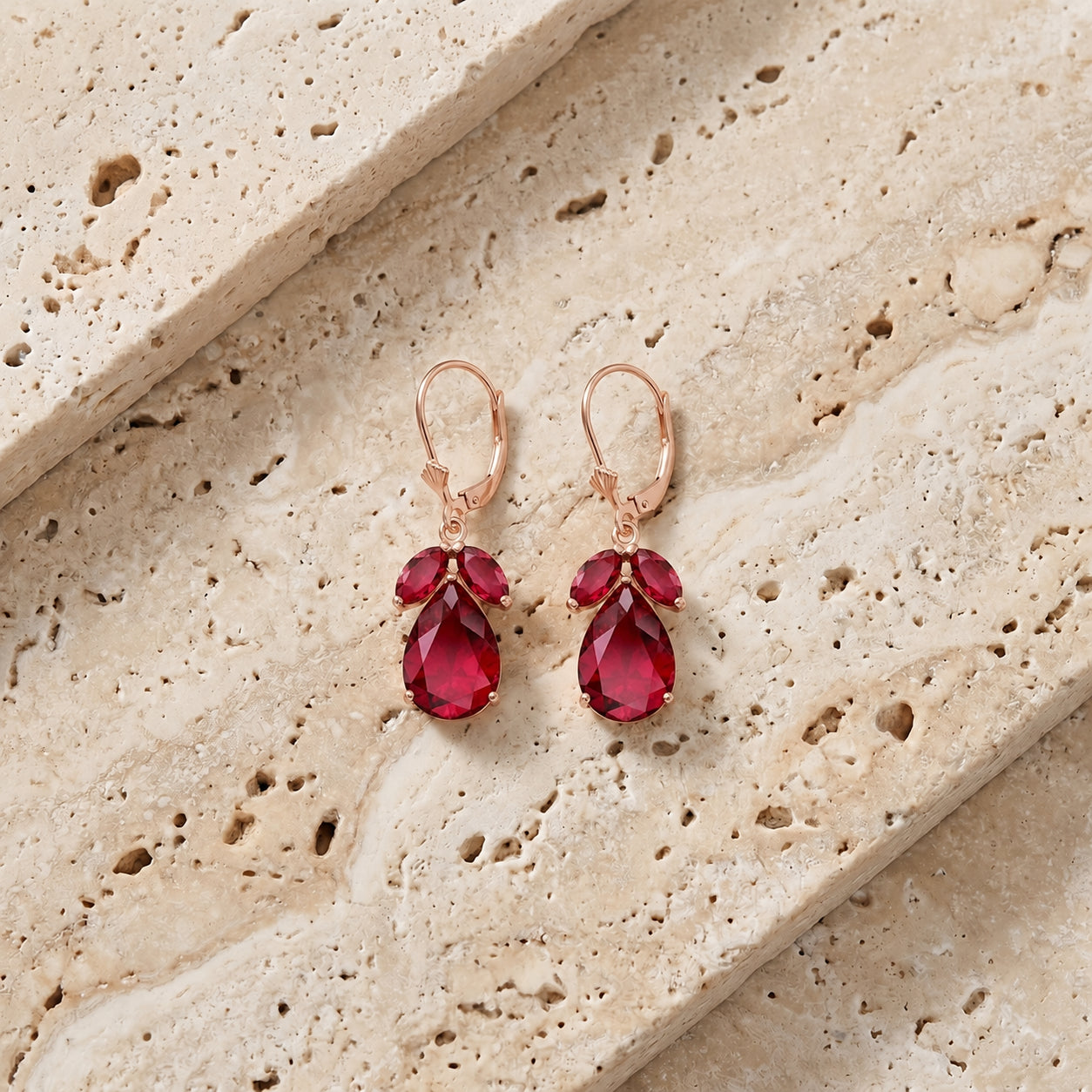 Rose Gold Celeste Drop Earrings Ruby 10K — Eulalia