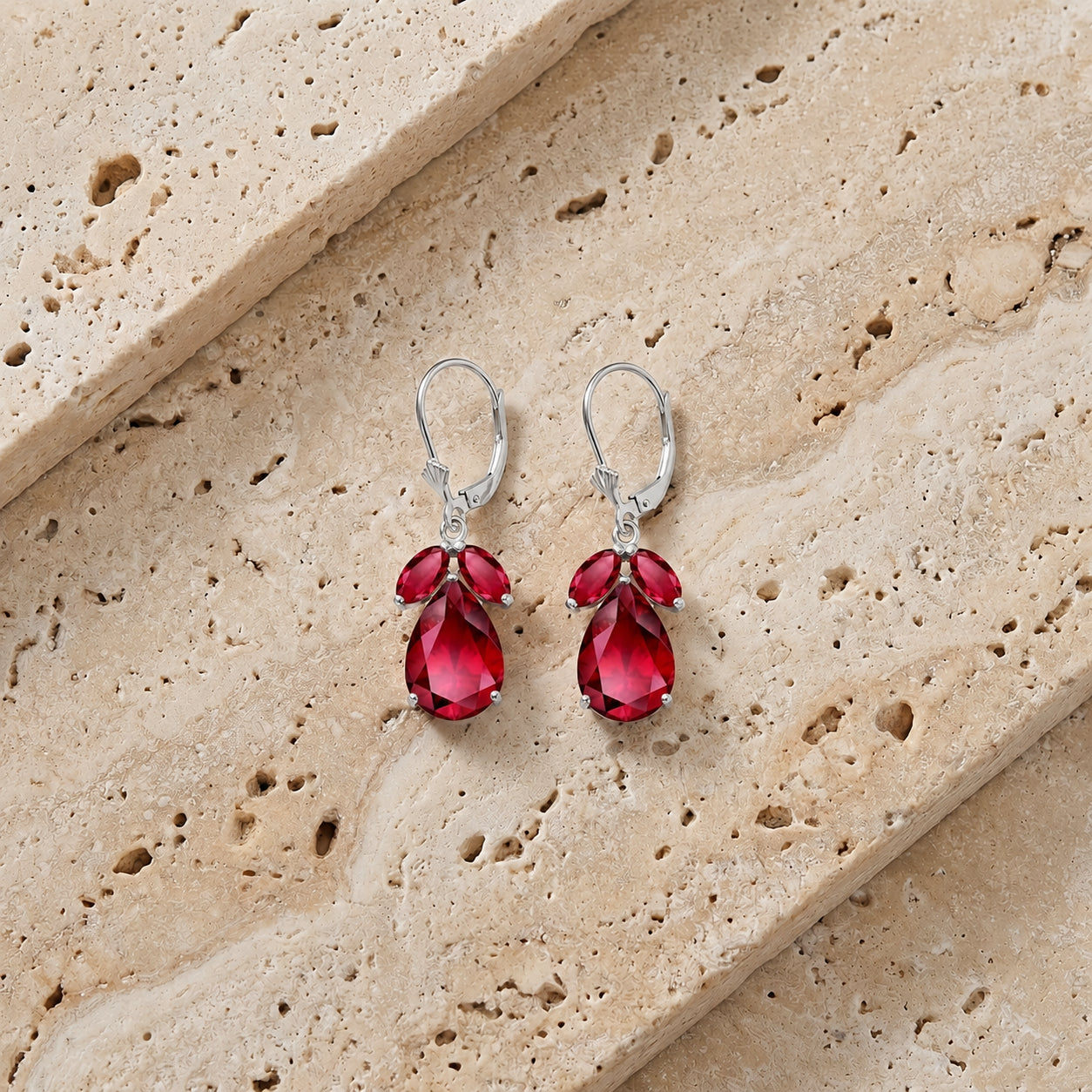 White Gold Celeste Drop Earrings Ruby 10K — Eulalia