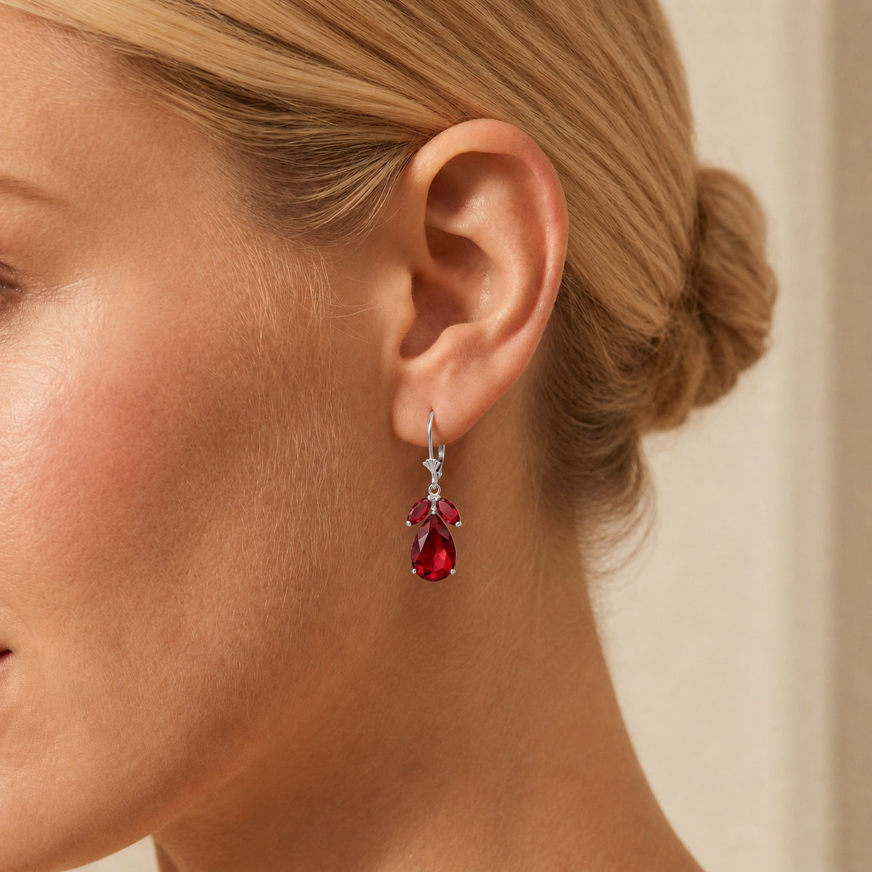 White Gold Celeste Drop Earrings Ruby 10K — Eulalia