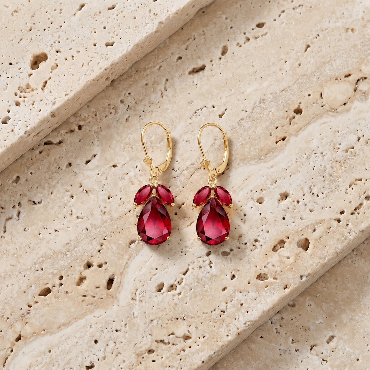 Yellow Gold Celeste Drop Earrings Ruby 10K — Eulalia