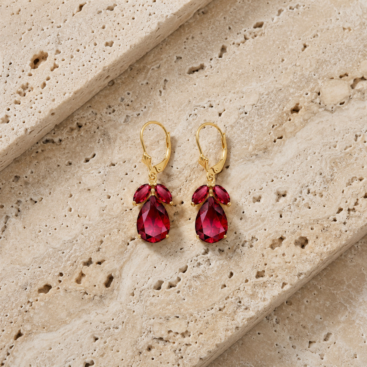 Yellow Gold Celeste Drop Earrings Ruby 10K — Eulalia