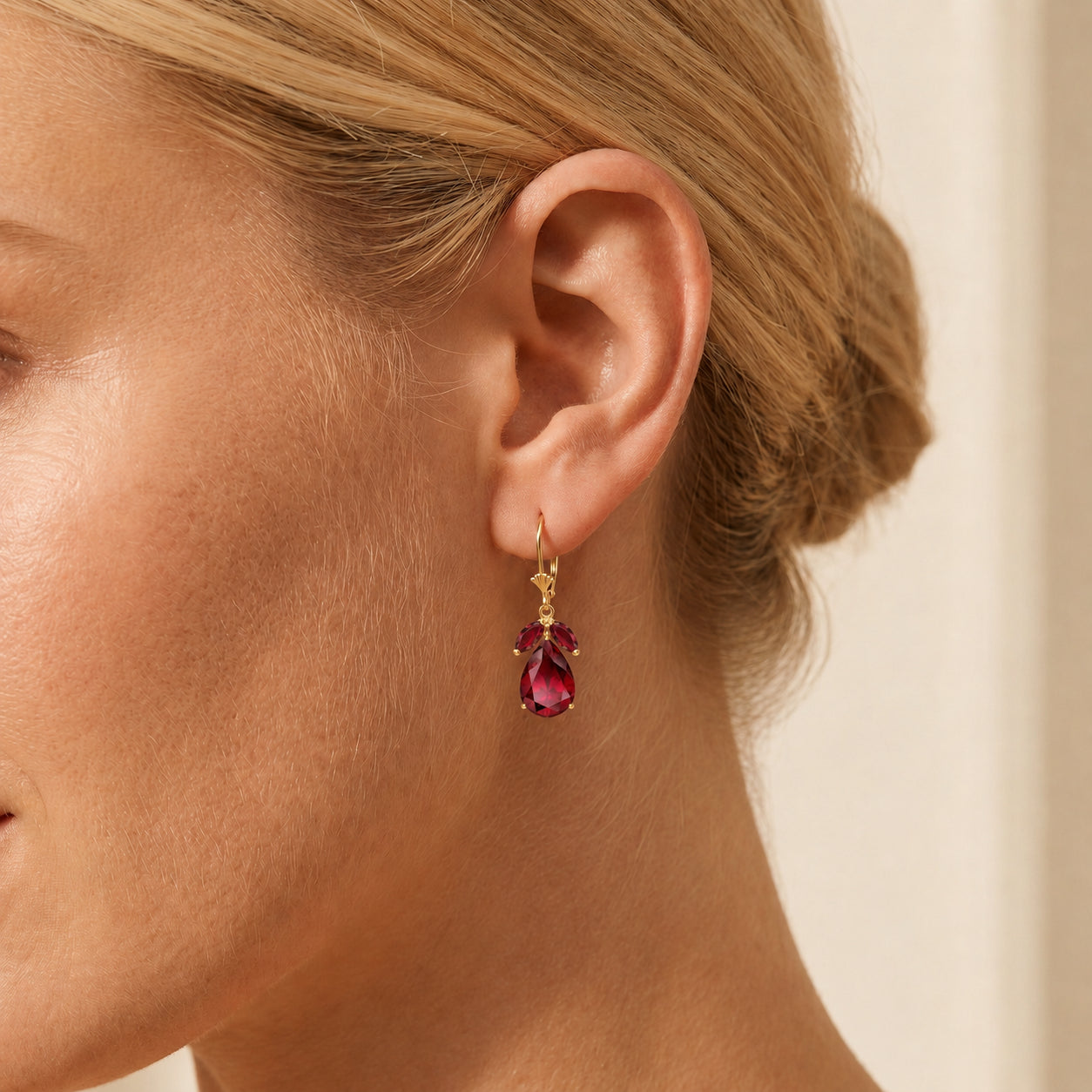 Yellow Gold Celeste Drop Earrings Ruby 10K — Eulalia