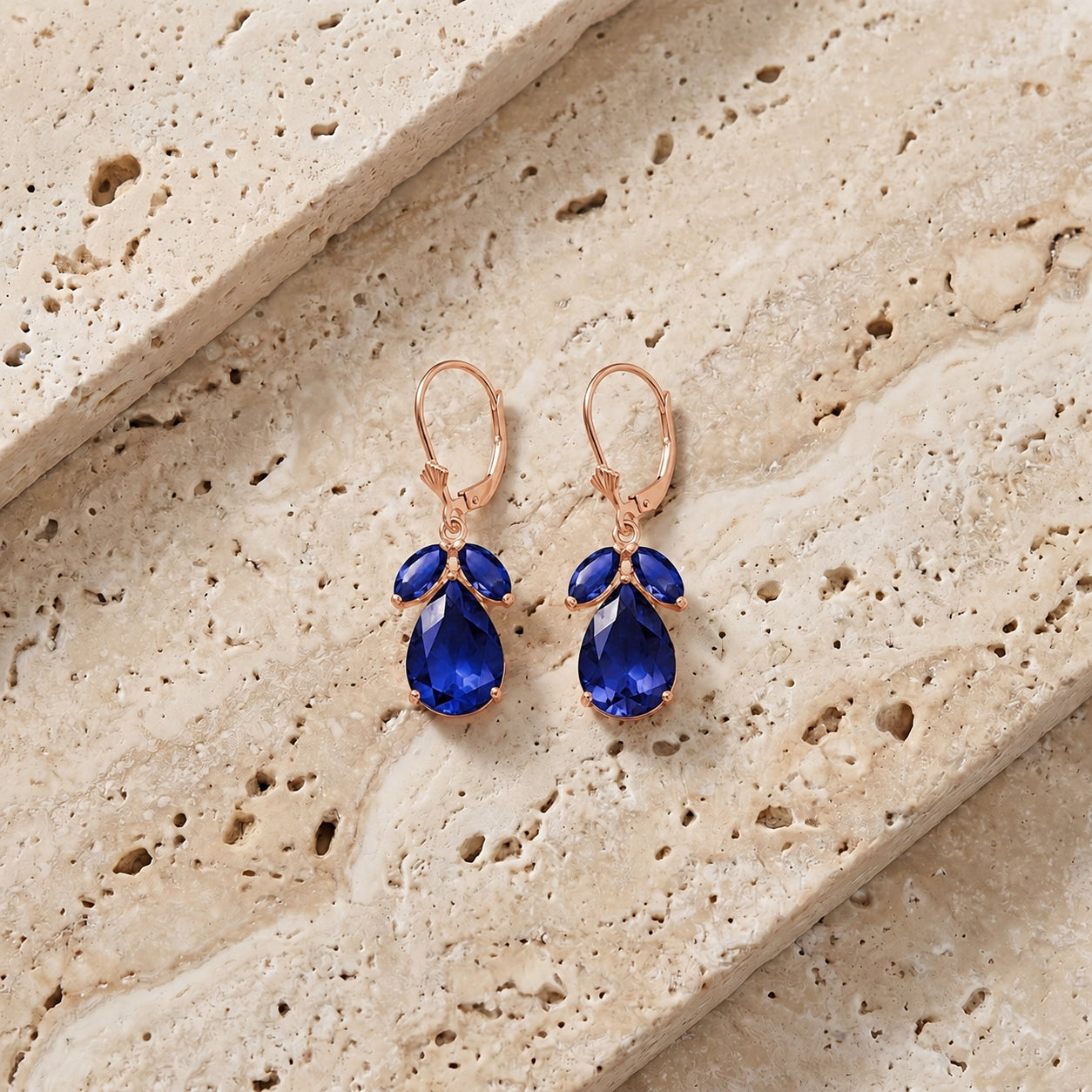 Rose Gold Celeste Drop Earrings Sapphire 10K — Eulalia
